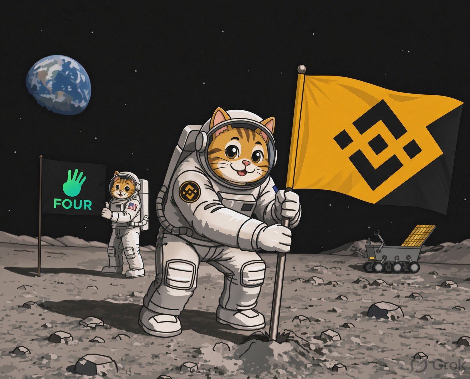 Cartoon cat astronauts on the moon