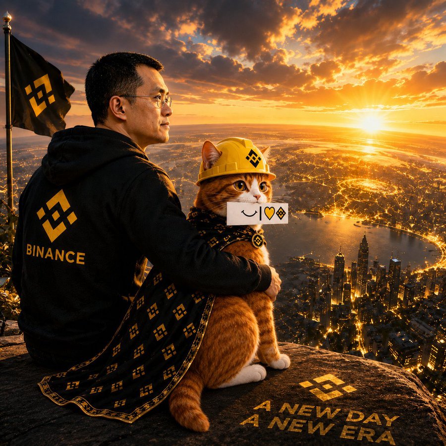Stylized community fan art featuring a cat and Changpeng Zhao
